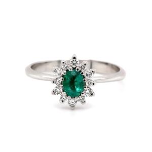 Anello Fiore con diamanti e Smeraldo
